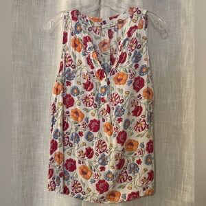 Anne Carson Floral Sleeveless Blouse - Red, Orange, Blue